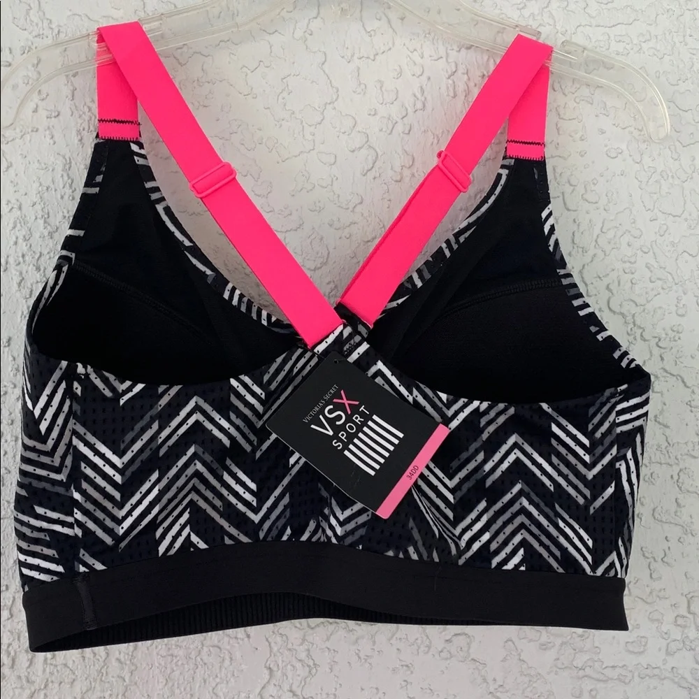 VSX sport Chevron Black and Neon Pink lightweight Sports Bra izec34DD